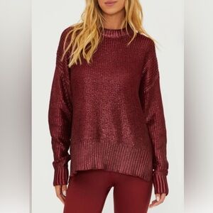 Beach Riot Callie Oversize Sweater – Merlot Shine, Size S, Metallic Knit